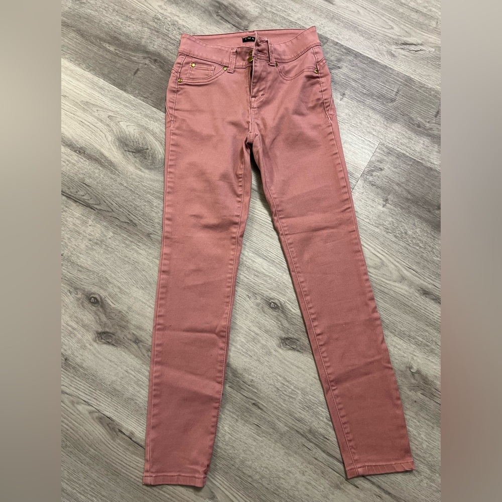 IMAN Pants Womens 4 Regular Mid Rise Skinny Pockets Slimming Stretch Pink